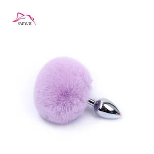 Produk Cosplay dewasa ungu cantik Set ekor kelinci produk dewasa mainan seks Anal pemijat prostat