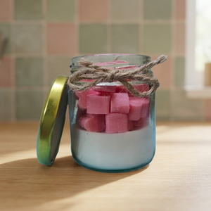 FLAME LOVE Candle Jars With Lid Round <b>Glass</b> <b>Container</b> Pink Wax Cubes Heat Resistant Home Decoration - Product Image 3