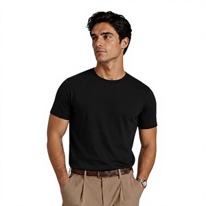 <b>Men's</b> <b>Black</b> O-Neck Short Sleeve <b>Slim</b> Solid Plain Dyed Casual Jersey T-<b>Shirt</b> 100% Polyester Anti-Shrink Anti-Wrinkle 140 Grams - Product Image 1