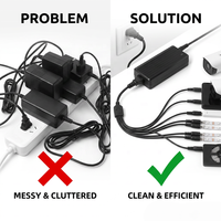 Adaptateur secteur de bureau 12V 5A avec concentrateur de connecteurs CC 5 voies pour bande LED, routeur sans fil et moniteur