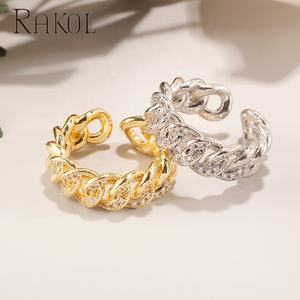 Rakol แหวนแฟชั่นฮิปฮอป RP2163ทำจากทองแดงอัลลอยชุบทองแท้สำหรับทุกเพศ - Product Image 4