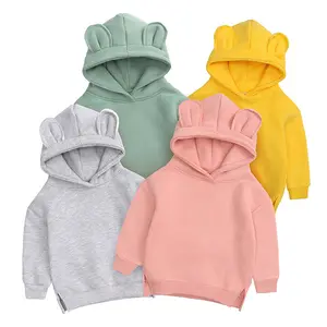 Baby kids cute pullover hoodies with ears hoods side slit thick cotton fleece winter blank hoodies custom hoodie wholesale