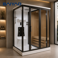Sauna combiné sec et vapeur en cèdre canadien, avec cabine de douche en verre trempé, sur mesure pour villa, maison, spa