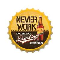 Plaques murales décoratives en métal imprimées, forme bouchon de bouteille de bière, style rétro vintage, 35 cm de diamètre, sans minimum de commande (MOQ)