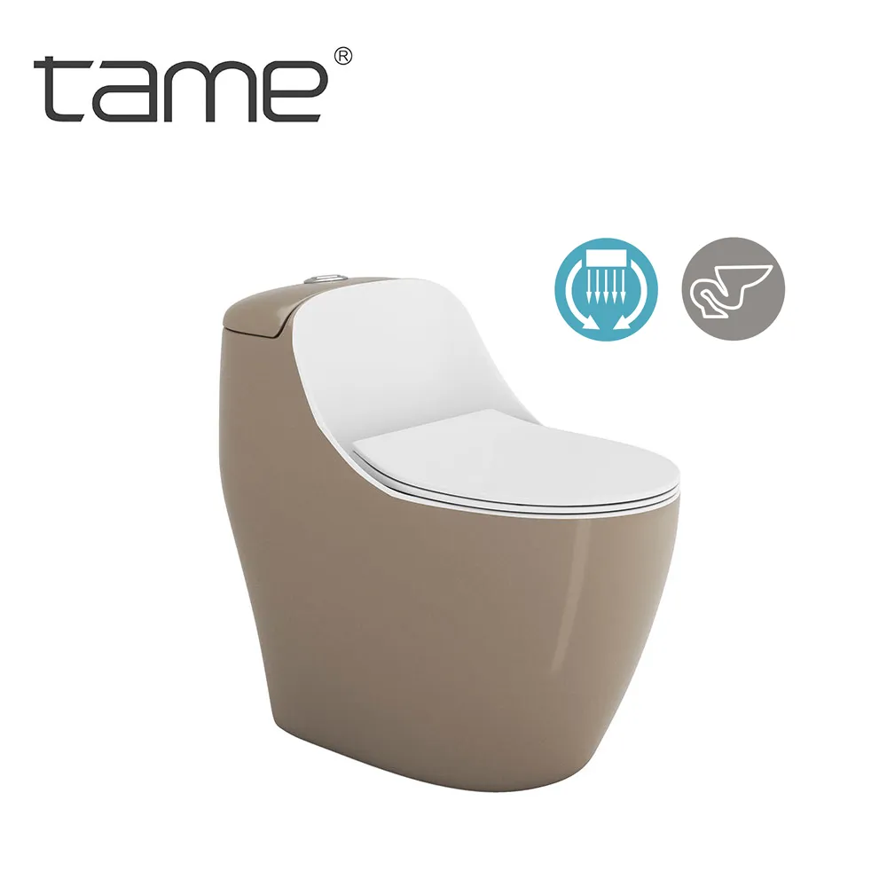 TAME TM914-4 Bathroom Furniture Chromatic Matt Brown Toilet Bowl Shape Siphonic Rimless Flushing One Piece Toilet