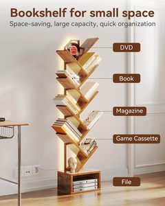 SENYU Bibliothèque Moderne en Bois à 6 Niveaux, Étagère Autonome avec Éclairage LED pour Salon et Mobilier de Maison - Product Image 2