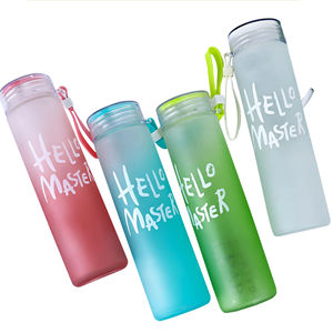 Botella de agua de vidrio degradado de color esmerilado de 400ml con logotipo personalizado de <span class=keywords><strong>moda</strong></span> creativa, botella deportiva para acampar con cuerda colgante - Product Image 1