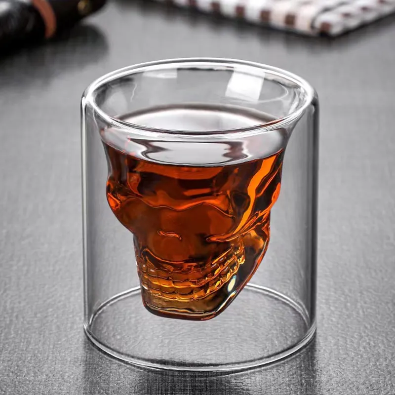 Factory direct sales double-layered skull glass cup for beer american coffee