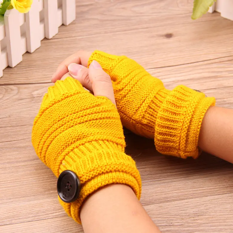 Pulsante di lana guanti mani calde coppie di digitazione e giocare con il telefono cellulare manica del braccio di lavoro a maglia mezza finger gloves mezza finger glove