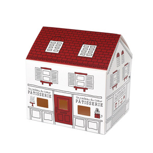 Caja de regalo plegable ecológica japonesa de montaje automático, con forma de <span class=keywords><strong>casa</strong></span> y diseño de línea superior blanca y roja, para hornear y presentar nougat. - Product Image 6