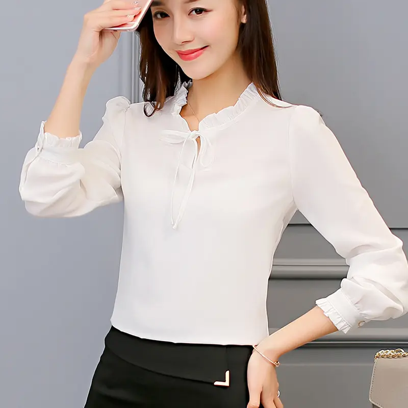 Spring New Chiffon Shirt Women Long Sleeve White Fashion Shirt Loose Ladies High Quality Blouses