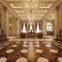 Parquet en bois d'ingénierie de style européen antique de luxe, motif géométrique double losange central, parquet artistique