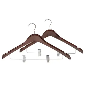 Отель магазин шкаф орех Роскошные Металлические брюки вешалки с металлическими зажимами индивидуальный логотип одежды деревянная вешалка