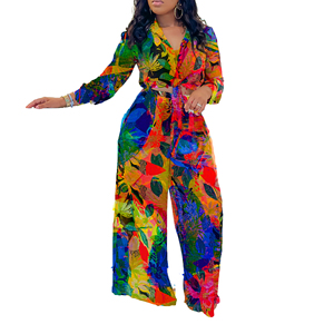 Nouvel ensemble 2 pièces tendance pour femme : chemise imprimée à revers et pantalon large - Product Image 2