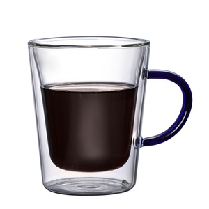 Taza de Té <span class=keywords><strong>Bohemia</strong></span> de Doble Pared Aislada de Borosilicato Transparente de 300 ml, Ecológica, Reutilizable, con Asa de Color - Product Image 1