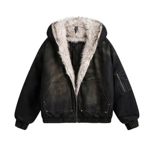 Veste d'hiver décontractée pour homme, style américain, denim délavé, doublure en polaire de coton, design sculpté de montagne, fabricant de vestes - Product Image 1