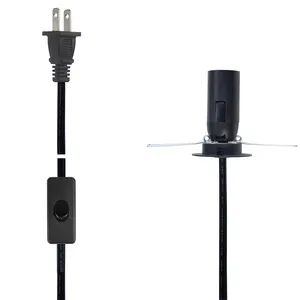 Black Lamp Power Cord Cable Comes With Certified E14 Bulb Holder, Button And US Standard Plug