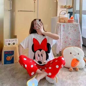 Pigiama Estivo da <span class=keywords><strong>Donna</strong></span>: Top a Maniche Corte e Pantaloni Lunghi in Poliestere Traspirante Effetto Seta Latte, Fantasia Cartone Animato, Vestibilità Comoda - Product Image 4
