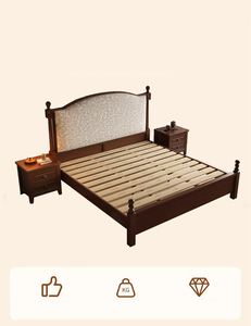 Cama King Size <span class=keywords><strong>de</strong></span> Diseño Europeo Moderno, Estructura <span class=keywords><strong>de</strong></span> Madera <span class=keywords><strong>de</strong></span> Pino Sólido Ecológica, Muebles <span class=keywords><strong>de</strong></span> Madera para Dormitorio Doble, Cama Suave con Tapicería <span class=keywords><strong>de</strong></span> Tela - Product Image 2