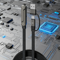 Kabel Pengisi Daya Cepat 240W 2-in-1 USB-C dengan Stand Ponsel, Dapat Dilipat, Stand yang Dapat Disesuaikan, Konduktor Tembaga Berlapis Kain, Desain Tahan Lama untuk