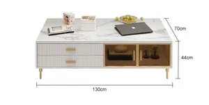 NOVA מודרני יוקרה סלון שיש סט שולחן קפה ריהוט ארון עץ שולחן מרכזי לבן עם רגלי מתכת