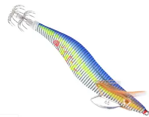 도매 10.5cm/10g 나무 새우 오징어 후크 낚시 미끼 오징어 지그 6 색 혼합 낚시 소용돌이 욕조