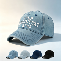 Production personnalisée de casquettes de baseball à six panneaux en denim délavé à visière souple pour la randonnée, la protection solaire et les activités sportives
