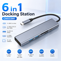 Station d'accueil USB-C 6-en-1 avec 4K+30Hz pour PD 100W, 2x USB 3.0, lecteur de cartes SD/TF 3.0, boîtier en aluminium, en stock
