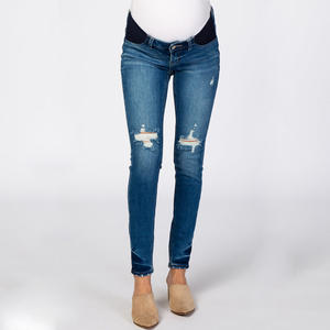 Pantalones vaqueros de maternidad Bufa, pantalones vaqueros de maternidad ajustados con inserción lateral desgastada azul para mujeres embarazadas de talla grande - Product Image 1