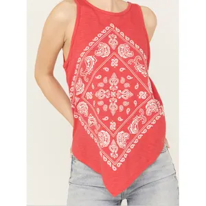 Camicie senza maniche con motivo fazzoletto rosso da Cowgirl Bandana canotta da donna Bandana canotta