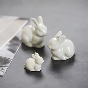 Ceramics Bunny Figurine Easter White Bunny Figurines Home Decor Rabbits Ornaments for Home Easter Garden Micro Landscape Decor