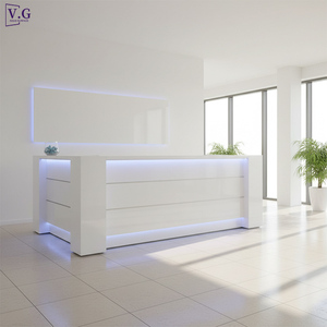Mostrador de Recepción Moderno en Corian <span class=keywords><strong>Blanco</strong></span> Brillante con Luz LED, Personalizable, Asiento Individual para Recepción/Secretaria/Seguridad - Product Image 3