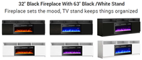 Cheminée électrique avec flammes artificielles, télécommande, en bois blanc et noir, sur mesure, 63 pouces, pour salon