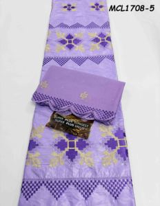 Ensemble de Bazin brodé uni, <span class=keywords><strong>brocart</strong></span> avec dentelle brodée assortie, bandeau de tête populaire au ghana - Product Image 4