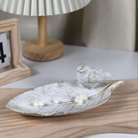 SWAITE Dekorasi Dinding Patung Burung Daun Resin Buatan Tangan, Kreatif Modern Minimalis Elegan, Nampan Penyimpanan Kunci Pintu Masuk