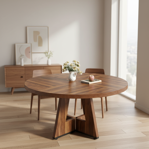 <span class=keywords><strong>Tavolo</strong></span> da Pranzo Rotondo in Legno Rustico <span class=keywords><strong>Marrone</strong></span>, Stile Fattoria per Sala da Pranzo - Product Image 1