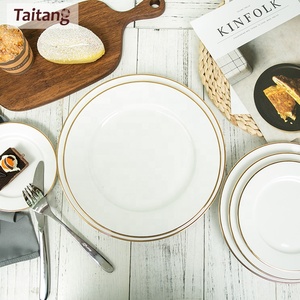 ชุดจานอาหารค่ำทรงกลมสีขาวหรูหราสำหรับขายส่ง จานเซรามิกพอร์ซเลนขนาด 7 นิ้ว 8 นิ้ว 9 นิ้ว ขอบสีทอง - Product Image 5