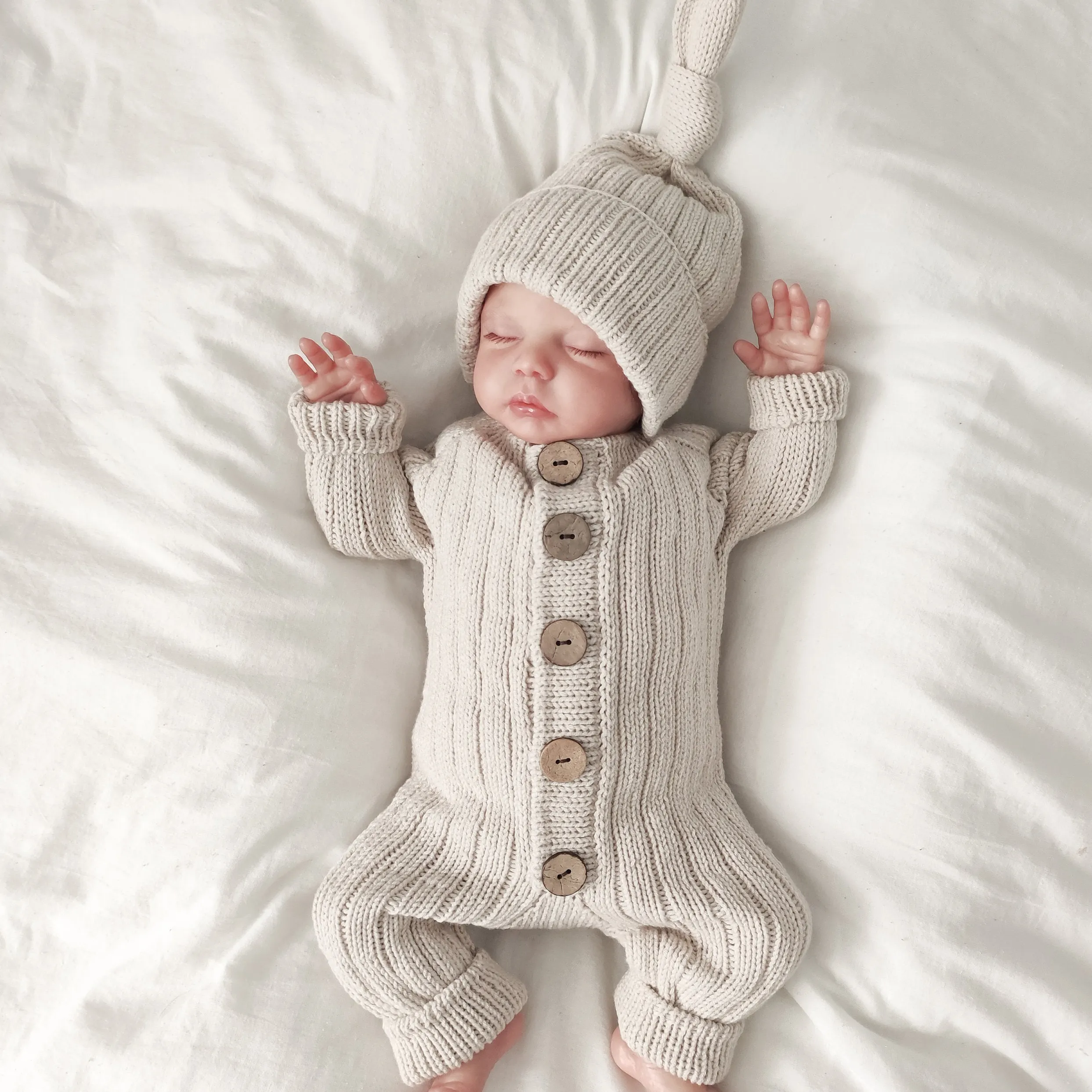 Baby Set Newborn Boy Chunky Cotton Rib Knitted Sweater Romper Long sleeve With Hat baby suit jumpsuit rompers Set