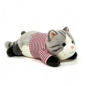 Customized Grey and white <b>cat</b> stuffed animal,Reclining <b>cat</b> <b>plush</b> toy,Soft <b>cat</b> body pillow, Fluffy tabby <b>cat</b> stuffed toy - Product Image 2