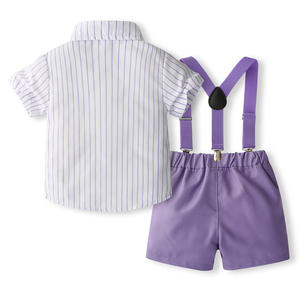 Ensemble de vêtements pour garçon de haute qualité 2025, style gentleman, chemise à manches courtes rayée, bretelles, <span class=keywords><strong>short</strong></span>, ensemble 2 pièces, vêtements de mode pour enfants - Product Image 2