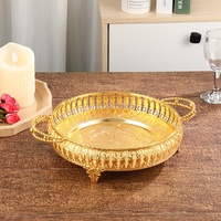 Plateau de corbeille de fruits portable en or haut de gamme plat rond creux à double poignée pour la maison ou le mariage