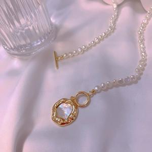 สร้อยคอมุกแท้สไตล์บาโรกสำหรับผู้หญิง ดีไซน์หรูหรา พร้อมตัวล็อคแบบ OT ลูกปัดทรงไม่สม่ำเสมอ สายคล้องคอประดับจี้เปลือกหอย - Product Image 4