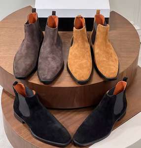 <span class=keywords><strong>Botas</strong></span> Chelsea de Tobillo de Lujo Personalizadas para Hombre en Gamuza de Cuero Genuino <span class=keywords><strong>Amarillo</strong></span> Estilo Occidental Zapatos de Vestir para Otoño Invierno Talla Grande - Product Image 1