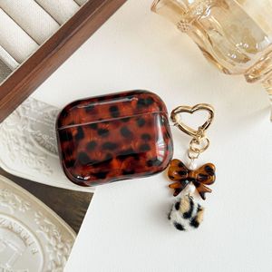 Housse de protection pour Airpods 4, Pro 2 et 3e génération, motif léopard ambre brun avec bord torsadé et chaîne raffinée - Product Image 6