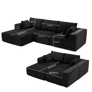 Ensemble de canapés moelleux en velours côtelé comprimé sous vide, meubles de salon, canapé modulaire, canapé sectionnel moderne en forme de L - Product Image 6