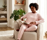 Ensemble de pyjama pour femmes, col rond, vêtements de détente, tenue de nuit respirante, ensemble de vêtements de nuit en velours minky avec étoiles argentées
