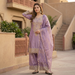 Conjunto de Kurta y Palazzo de Seda Fendy Premium para Mujer, Bordado, con Lentejuelas y Dupatta - Product Image 1