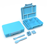 Aohea 5 Compartiment Plastic Bento Doos Met Vork En Lepel Sauzen Container Aangepaste Kinderen Cartoon Lunchbox Set Met Tas