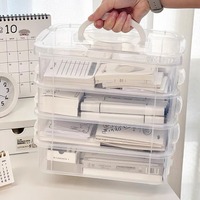 Boîte de rangement portable QJ4 à quatre couches avec grande capacité, compartiments transparents et empilables, petite boîte de rangement pour cartes