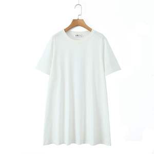 Vestido camiseta sencillo de algodón jersey blanco con cuello redondo y corte holgado para mujer, talla grande, informal, de color liso y manga corta. - Product Image 1